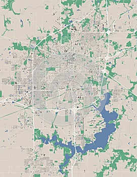 Detailed map of Springfield city, capital of the US state of Illinois. Municipal administrative area map with buildings, rivers