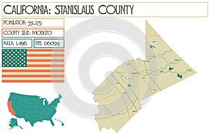 Detailed map of Stanislaus County in California USA