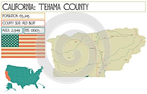 Detailed map of Tehama County in California USA