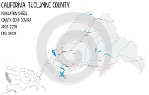 Detailed map of Tuolumne County in California, USA