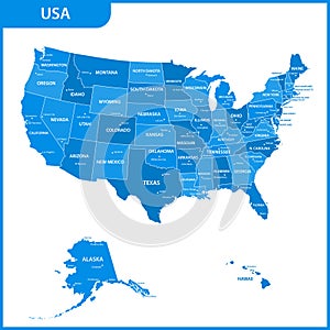 The detailed map of the USA with regions or states and cities, capital. United States of America
