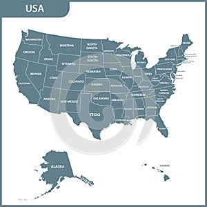 The detailed map of the USA with regions. United States of America.