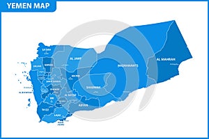 The detailed map of Yemen with regions or states and cities, capital. Administrative division.