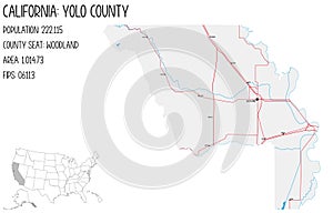 Detailed map of Yolo County in California, USA