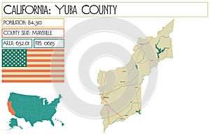 Detailed map of Yuba County in California USA