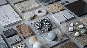 detailed material samples designed for 3D modeling and visualization software, showcasing various textures and finishes