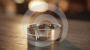Detailed medium shot capturing a smart rings minimalistic design heartrate variability visualized on its surface set