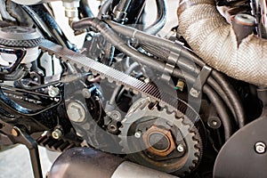 detailed metallic motorcycle engine part of mechanism