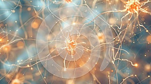 Detailed microscopic view of a neuron cell with interconnected axons and dendrites