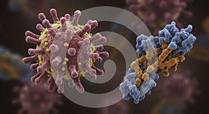 High-Resolution 3D Render of Virus and Antibody