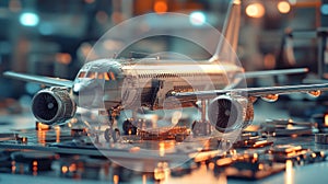 Detailed Model Airplane on a Metallic Surface