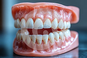 Detailed model of human teeth and gums showcasing dental structure and alignment