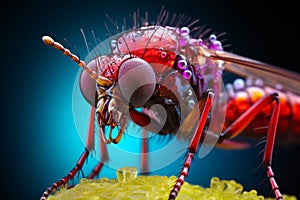 Detailed Mosquito macro colorful. Generate Ai