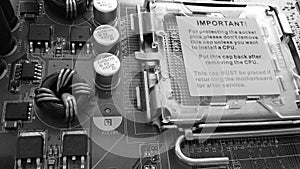 Detailed motherboard in its various components.
