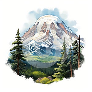 Detailed Mountain Forest Sticker With Vibrant Colorscape