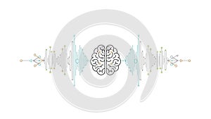 Detailed neural network diagram with brain illustration and interconnected nodes representing artificial intelligence and machine