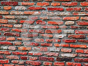 Detailed old red brick wall background texture.Old Red Brick Wall with Lots of Texture and Color.Rustic Old Brick Wall Texture.