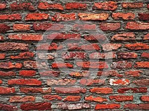 Detailed old red brick wall background texture.Old Red Brick Wall with Lots of Texture and Color.Rustic Old Brick Wall Texture.