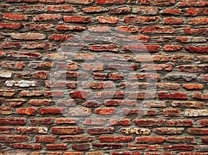 Detailed old red brick wall background texture.Old Red Brick Wall with Lots of Texture and Color.Rustic Old Brick Wall Texture.