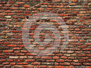 Detailed old red brick wall background texture.Old Red Brick Wall with Lots of Texture and Color.Rustic Old Brick Wall Texture.