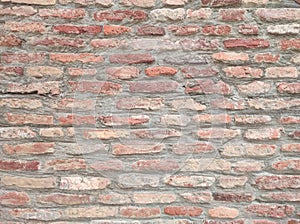 Detailed old red brick wall background texture.Old Red Brick Wall with Lots of Texture and Color.Rustic Old Brick Wall Texture.