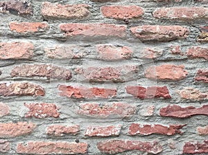 Detailed old red brick wall background texture.Old Red Brick Wall with Lots of Texture and Color.Rustic Old Brick Wall Texture.