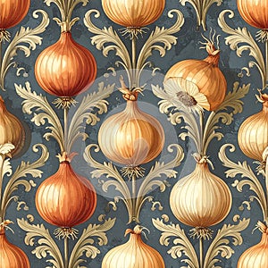 Onion Pattern - Decorative Vegetable Design on Dark Background