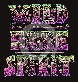 Detailed ornamental Wild Free Spirit quote designer