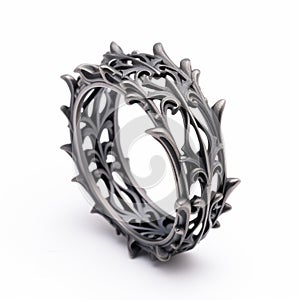 Intricate Sterling Silver Thorn Ring With Dark White And Dark Gray Style