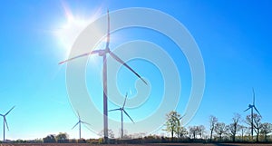 Detailed panorama of wind energy parks in northern germany close to the north sea