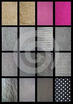 Detailed patterns of different fabrics photo