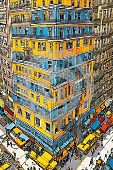 Detailed pen and ink illustration of a building in New York