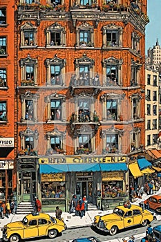 Detailed pen and ink illustration of a building in New York photo