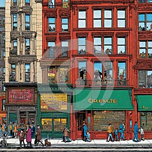 Detailed pen and ink illustration of a building in New York photo