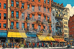 Detailed pen and ink illustration of a building in New York photo