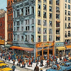 Detailed pen and ink illustration of a building in New York photo