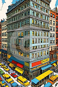 Detailed pen and ink illustration of a building in New York photo