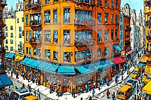 Detailed pen and ink illustration of a building in New York photo