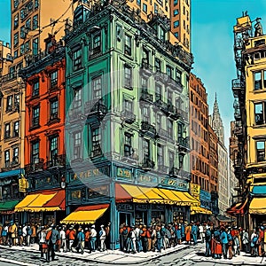 Detailed pen and ink illustration of a building in New York photo