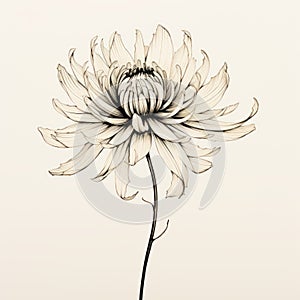 Detailed Pencil Drawing Of Chrysanthemum Flower On Beige Background