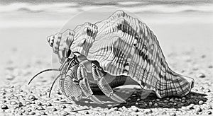 Hermit Crab in Shell - Detailed Pencil Drawing
