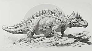 A detailed pencil drawing of a Sauropelta a lesserknown armored dinosaur with its armored plates and long spiky tail