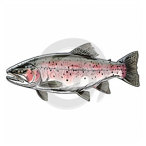 Detailed Penciling: Rainbow Trout Vector Illustration In Pink And Silver