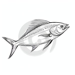 Detailed Penciling: Vector Illustrations Of Bigeye Tunafish On White Background