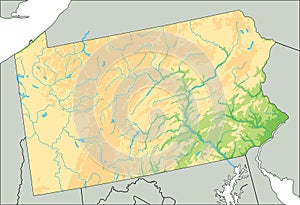 Detailed Pennsylvania physical map.