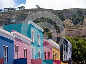 Detailed photo of colorful houses in the Malay Quarter, Bo Kaap, Cape Town, South Africa. 