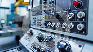 A detailed photo of a computer numerical control panel displaying the intricate settings and controls necessary for