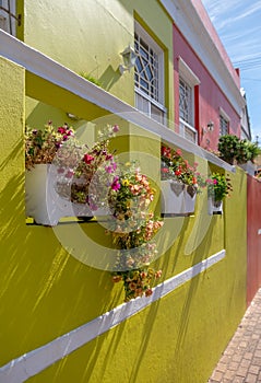 Detailed photo of house in the Malay Quarter, Bo-Kaap, Cape Town, South Africa. Historical area of brightly painted houses