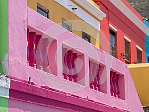 Detailed photo of houses in the Malay Quarter, Bo Kaap, Cape Town, South Africa. Historical area of brightly painted houses.