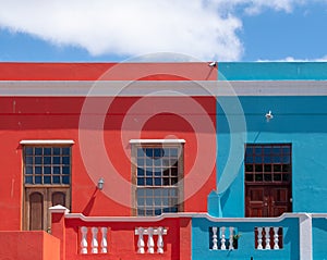 Detailed photo of houses in the Malay Quarter, Bo Kaap, Cape Town, South Africa. Historical area of brightly painted houses.